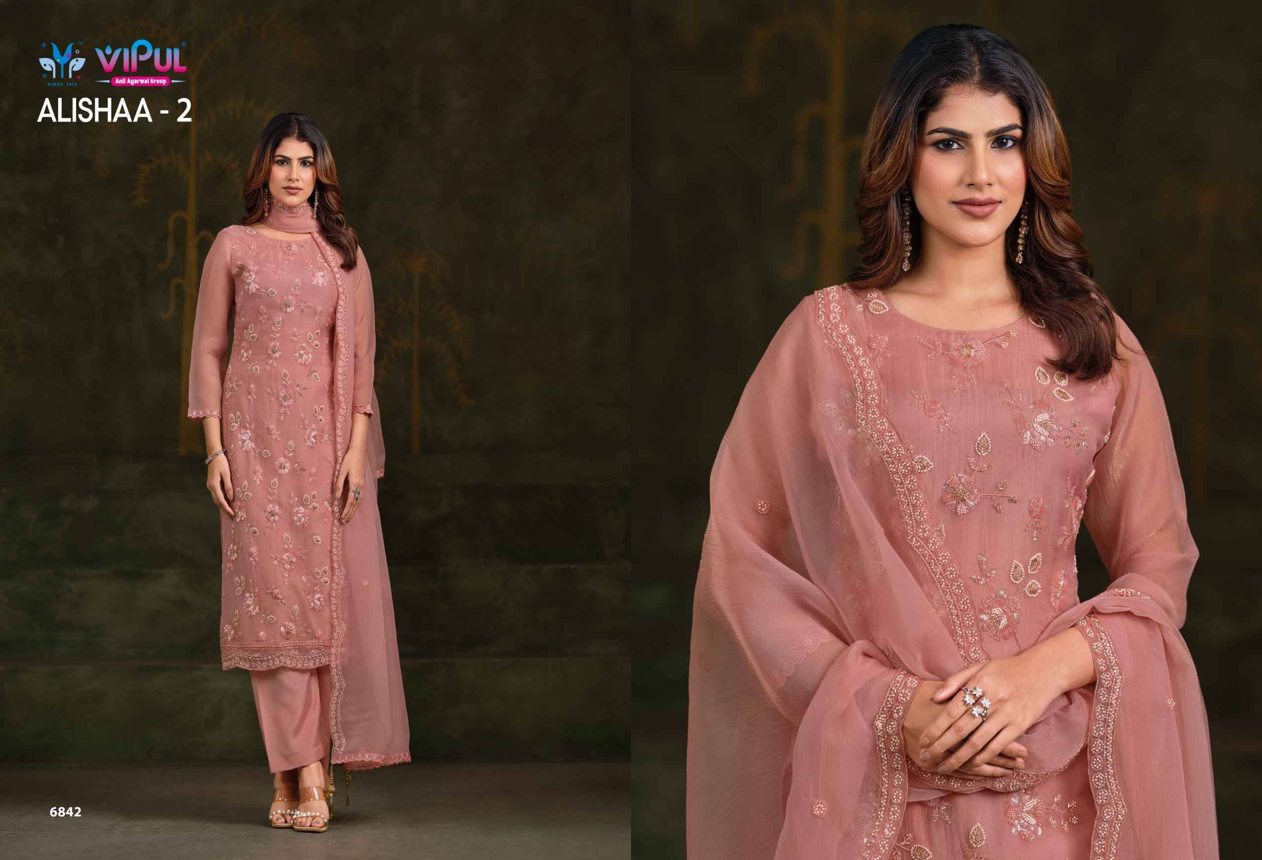 Alishaa Vol 2 By Vipul 6841 to 6846 Series Designer Festive Suits Beautiful Fancy Stylish Colorful Party Wear & Occasional Wear Chiffon Dresses At Wholesale Price